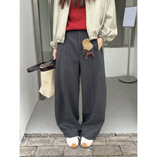 ICC 老钱风极简50%羊毛呢弯刀休闲裤女复合绒保暖十三行冬款1384