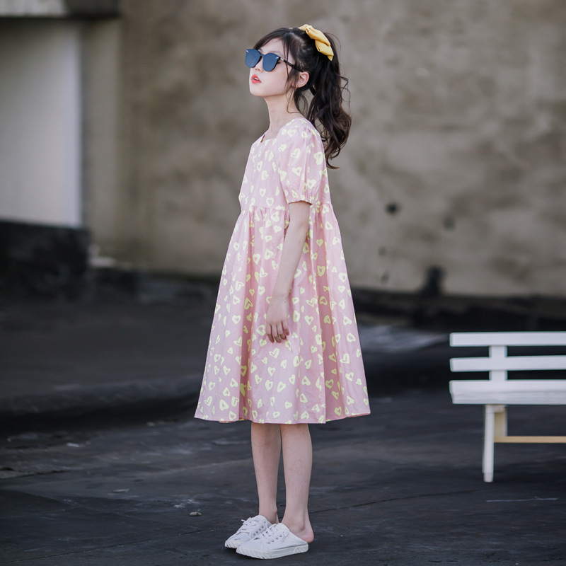 Vestido de niña estilo coreano 2024 verano, nueva ropa infantil elegante, vestido infantil de algodón puro estampado, transpirable y delgado.