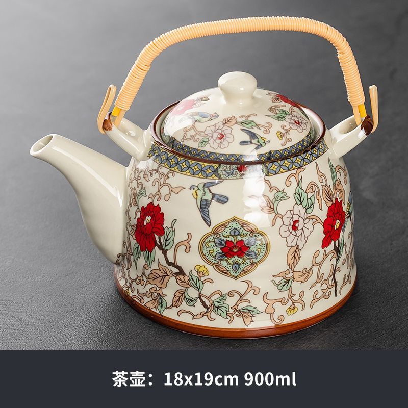 茶壶陶瓷国潮青花提梁壶中式复古大容量凉茶水壶家用饭店单个过滤|undefined