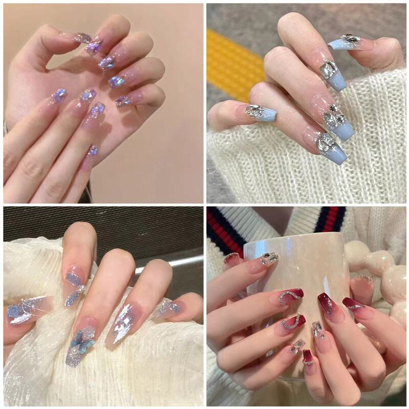 Xumengdie - Nail Art Nail Tips in an Instagram Style, Pure and Clean, Brightening and Sparkling Rhinestone Nail Stickers, Press-On Nails for French Manicure