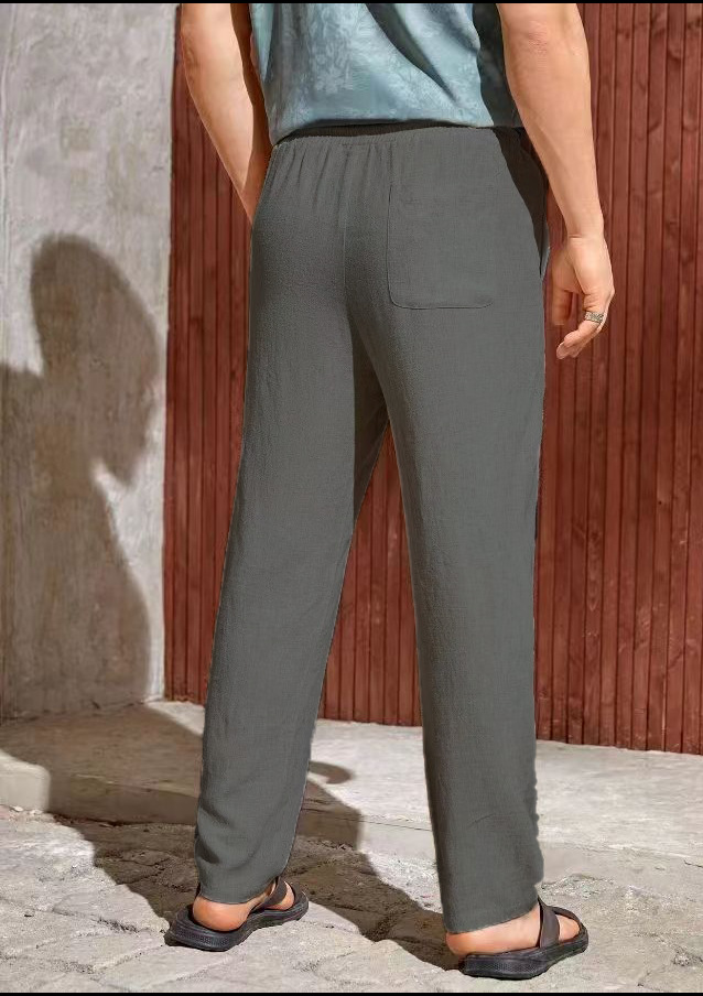 Men's Casual Cotton-linen Drawstring Trousers Breathable Fit_voghion.com