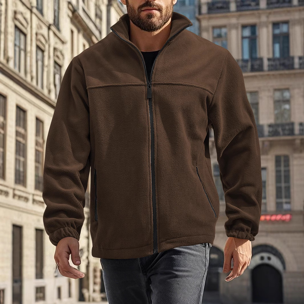Neue europäische und amerikanische Herren-Polarfleecejacke für Frühling, Herbst und Winter 2026, Outdoor-Jacke mit Reißverschluss und Stehkragen_voghion.com