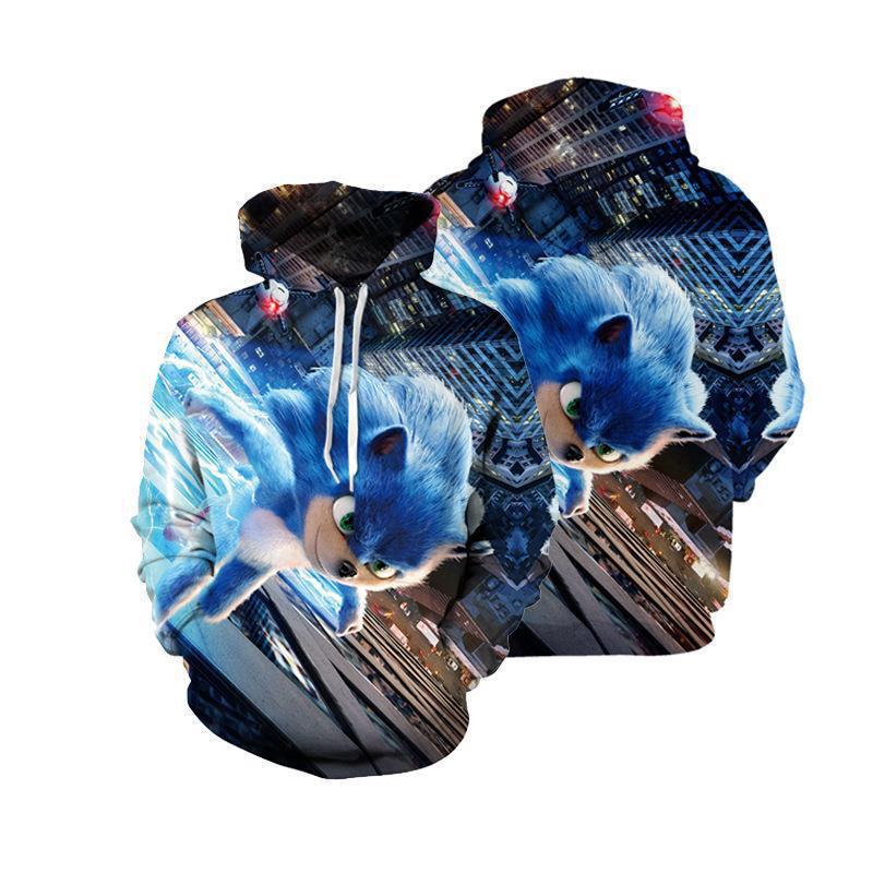 23 spring and autumn European and American movie fashion sonic digital printing 3D hooded men's and women's sweater couple hoodie