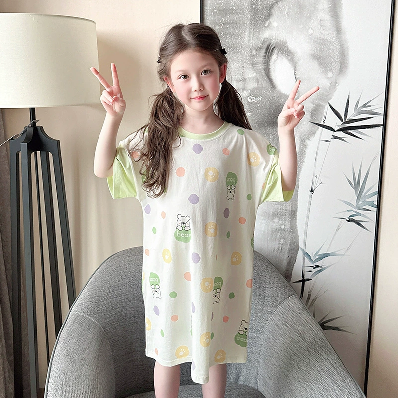Cartoon summer children's pijama, mini-skirt, long skirt, with short sleeve, family style