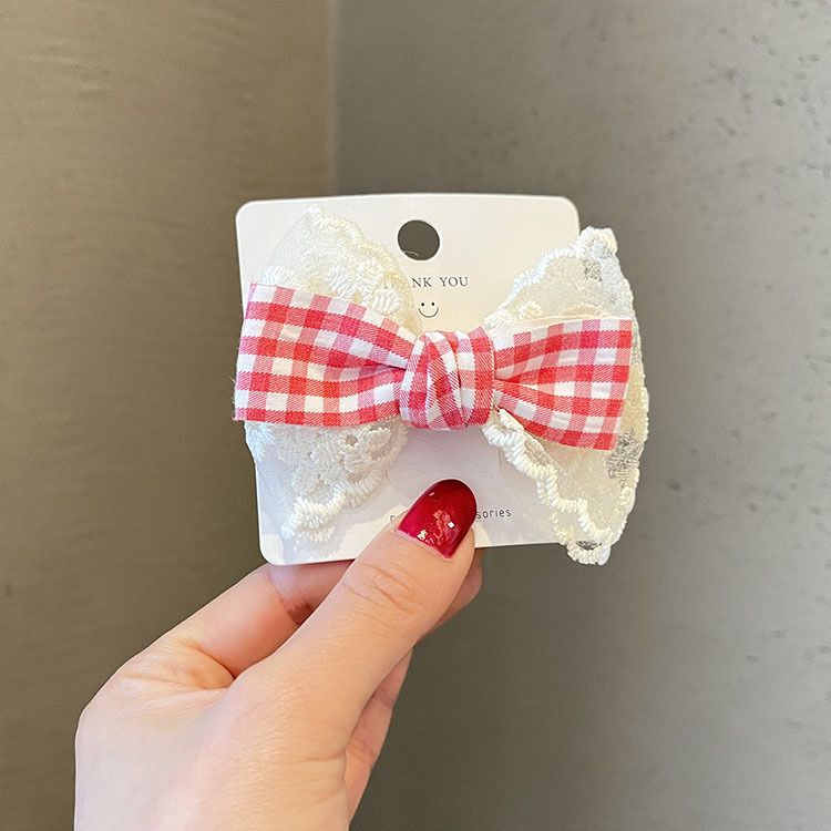 New Sweet Girl Hair Clip Versatile Lace Plaid Bow Student Cute Hair Accessory Duckbill Clip Hair Ornament Hairpin