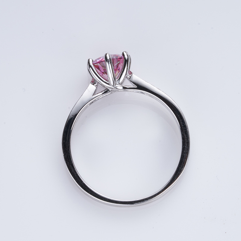 Anillo rosa de piedra de mozanita hembra 123 quilates bolígrafo de medición S925 plata agitación al por mayor spot transfronterizo