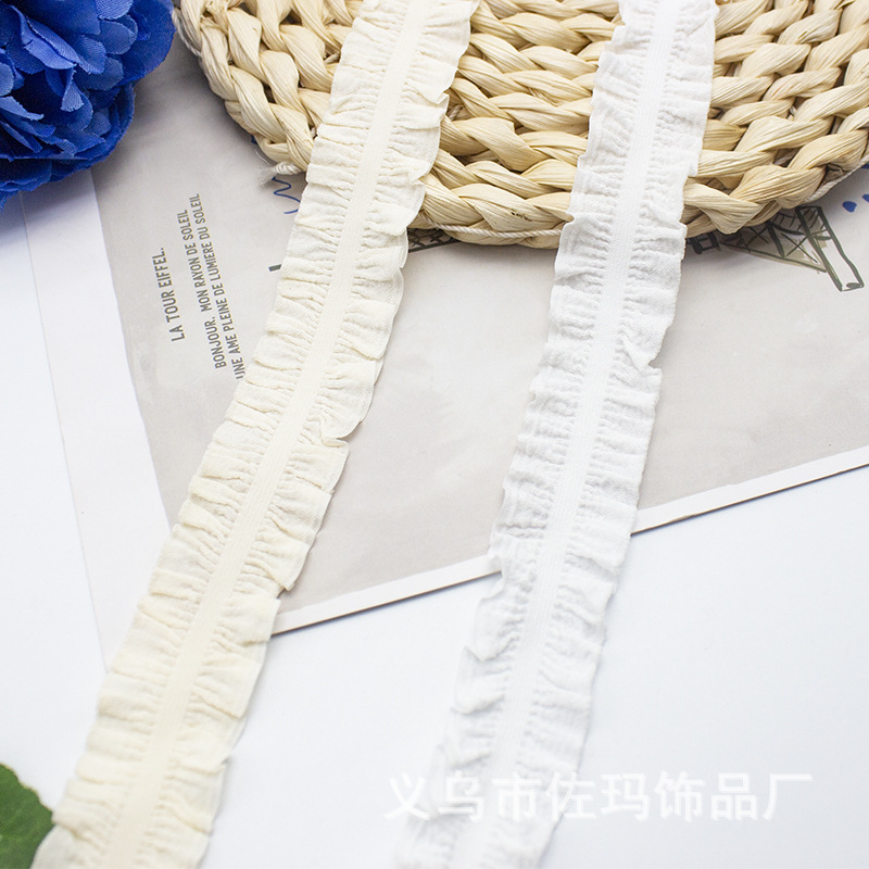 现货2.3CM仿棉木耳花边松紧带双向荷叶花边DIY嫩系色饰品装饰发带