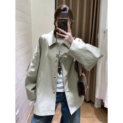 泽黛佳伊 韩系简约松弛感翻领廓形百搭休闲中长款腰带风衣外套女