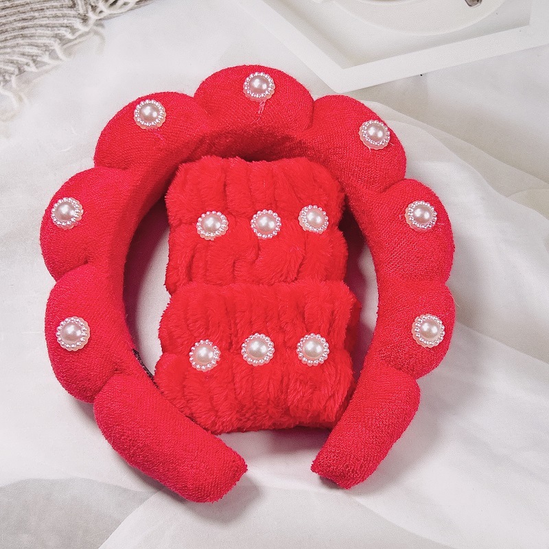 초음파 트위스트 진주 머리띠-빨강 (20*17*4cm 86g)