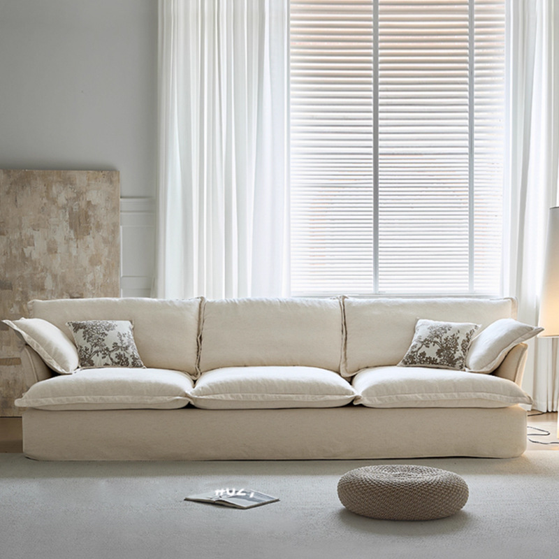 Qiuchi Sofa Living Room Cream Style Super Soft Straight Row Removable and Washable Cotton and Linen Fabric down Sofa Small Apartment Furniture