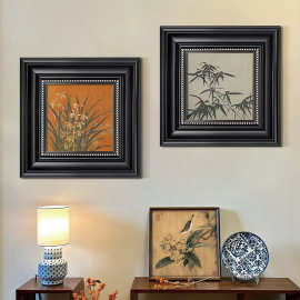 轻法式中古风装饰画复古竹子植物餐厅客厅壁画斗柜靠墙高级感挂画