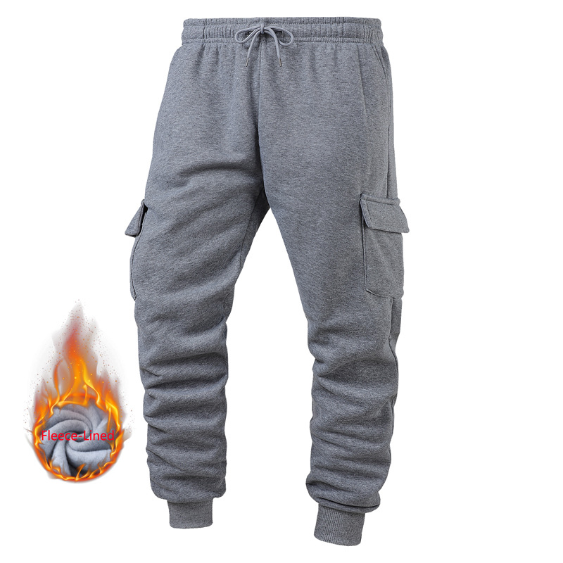 Cross-Border European Size Men's Fashion Casual Cargo Pants Trendy Fleece-Lined Warm Casual Sports Comfortable Cargo Long Pants Men