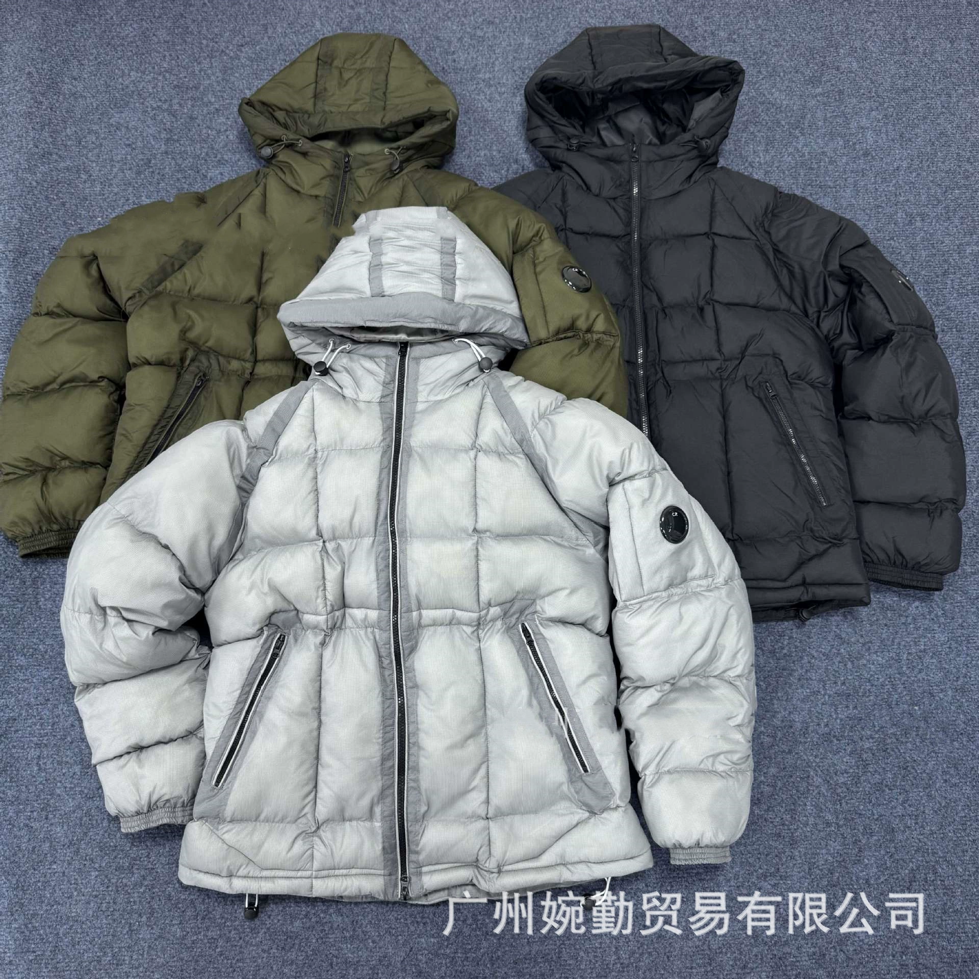 现货外贸跨境秋冬款CP棉服镜片徽章格子连帽加厚保暖男款棉服外套
