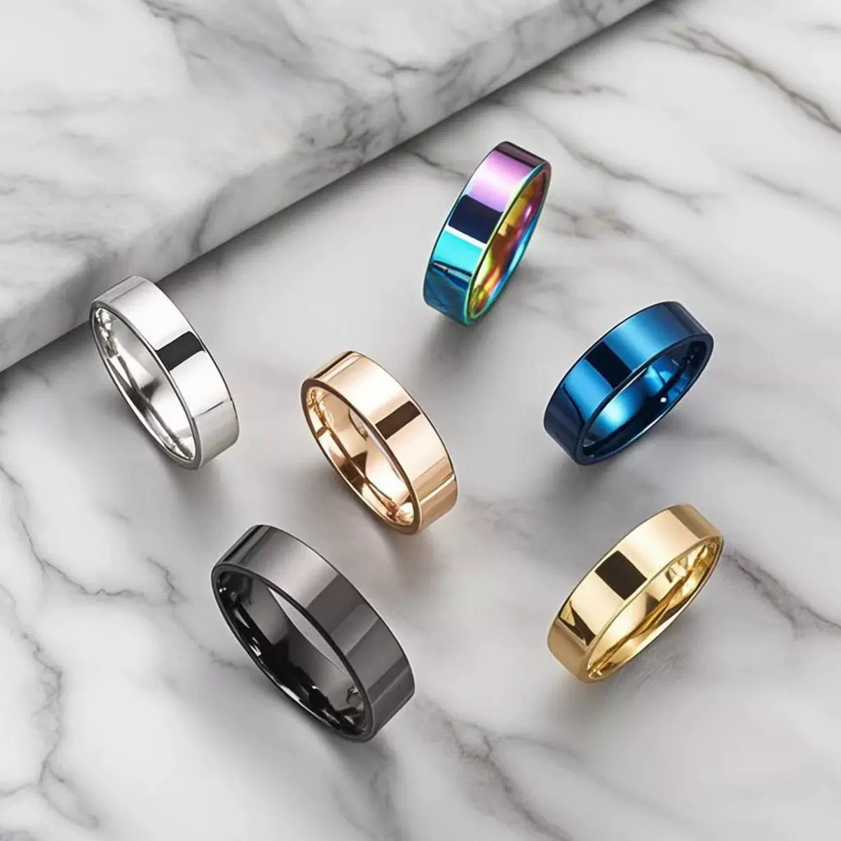 跨境不锈钢戒指饰品6mm内球外平个性亮面钛钢情侣戒指女小众厂家