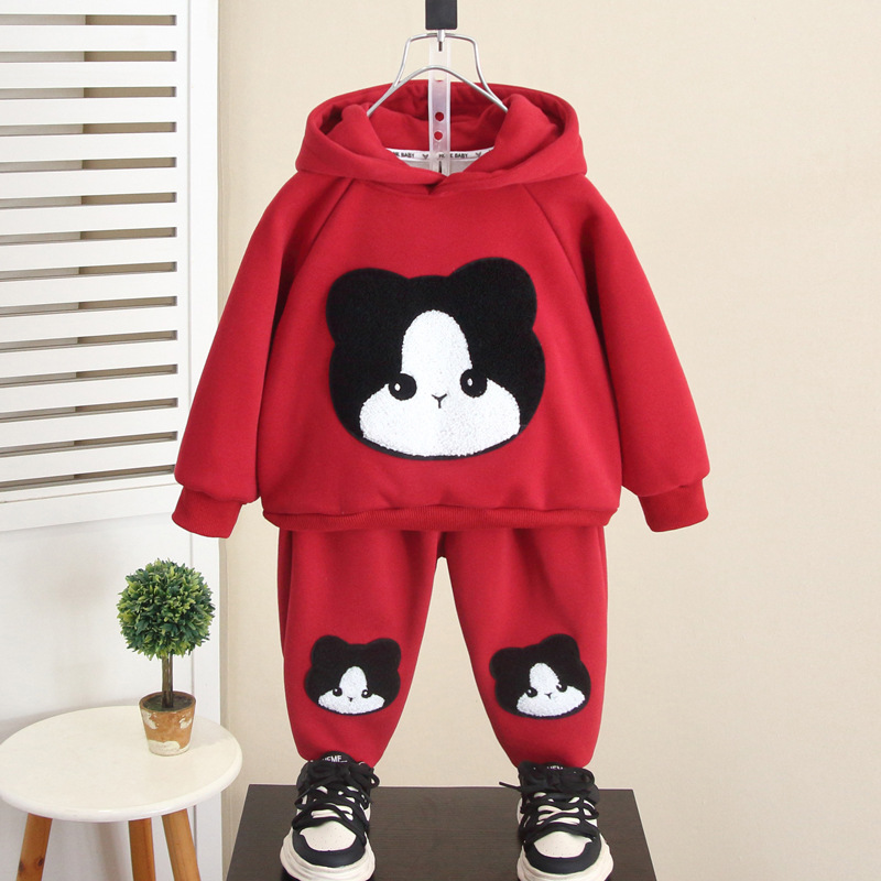 6979 traje de suéter de terciopelo para niños 2025 otoño e invierno nuevo suéter grueso para bebés traje deportivo de dos piezas para niños