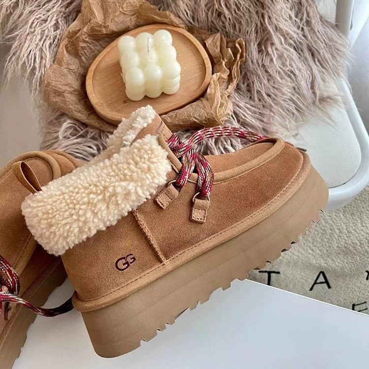 Winter boots platform, leather keep warm footwear