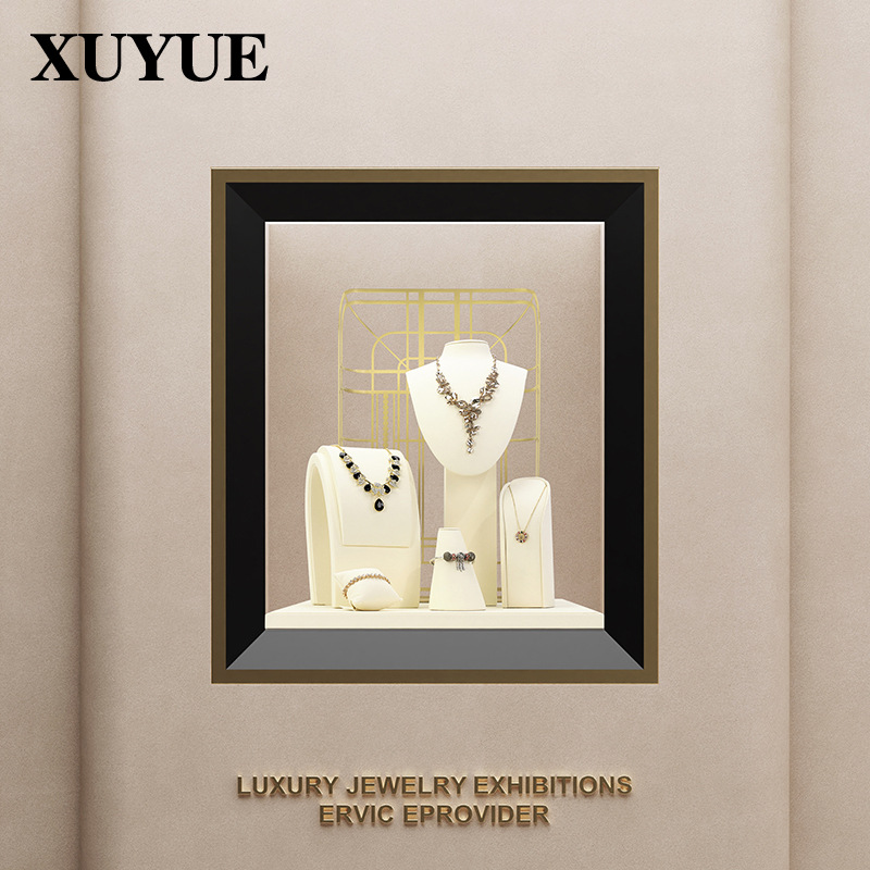 Xu Yue joyería estante de exhibición beige superfibra aretes de lujo anillo de ventana joyería mostrador accesorios