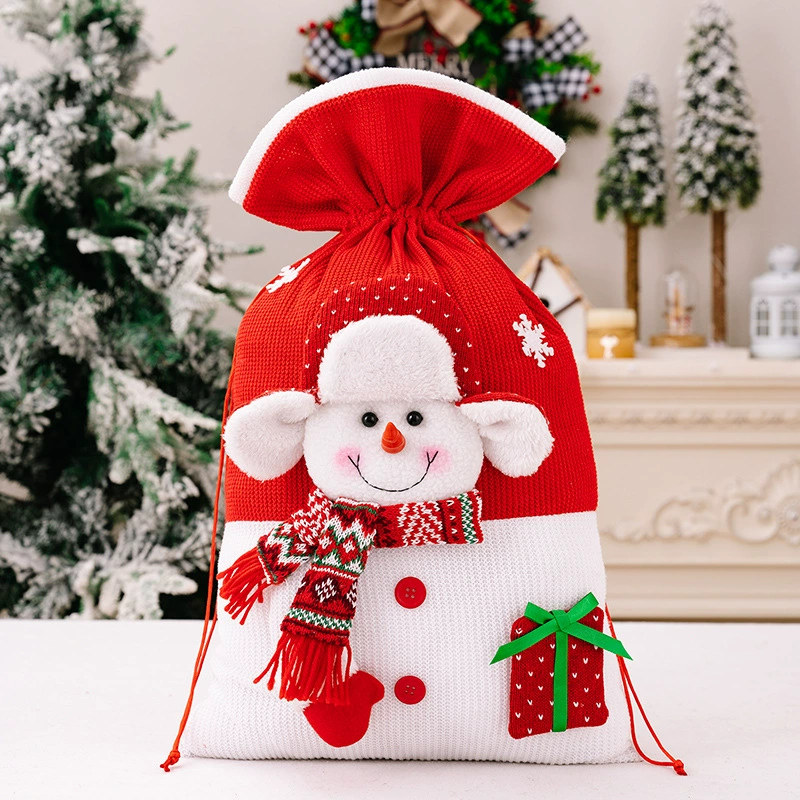 knitted Christmas gift bags — подарочные новогодние сумки с аппликацией Санта-Клауса/снеговика/оленя, с завязками, многоразовые