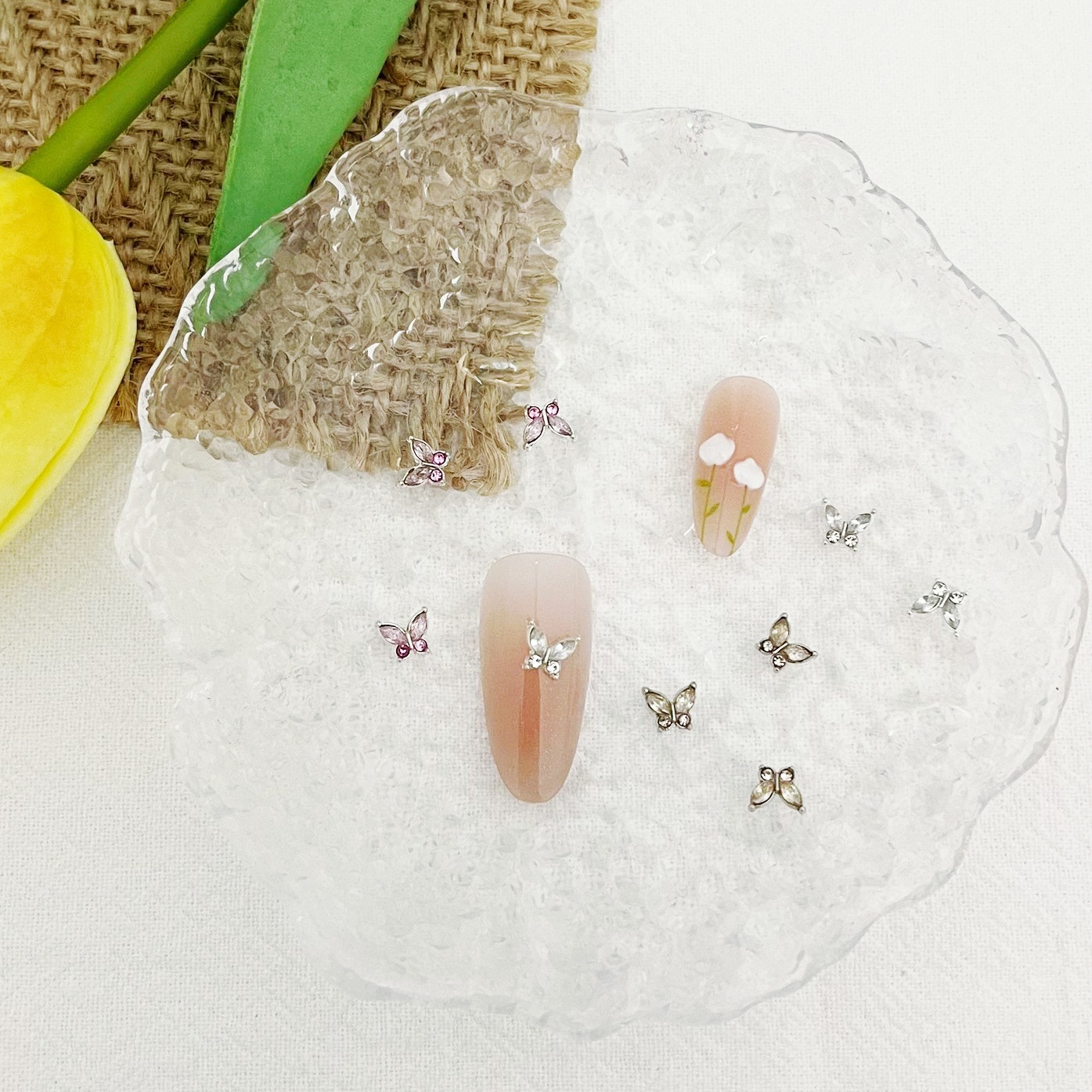 网红指甲蝴蝶美甲饰品 爆闪锆石立体水晶指甲装饰品