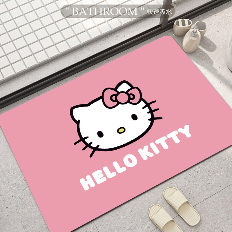 可爱HelloKitty硅藻泥吸水地垫家用卫生间洗漱台防滑易打理门垫|undefined