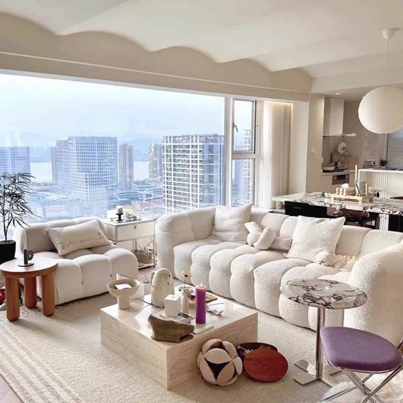 Sofá rojo de algodón transfronterizo, sofá de compresión de vacío de tres personas, sala de estar, viento tranquilo, tela nórdica.