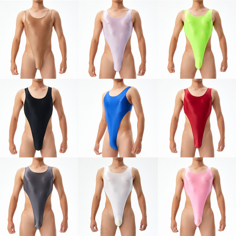 Shiny, Silky, Glossy, See-Through T-Crotch Men's Sexy High-Elastic Large Size High-Cut Bodysuit Amazon 7138
