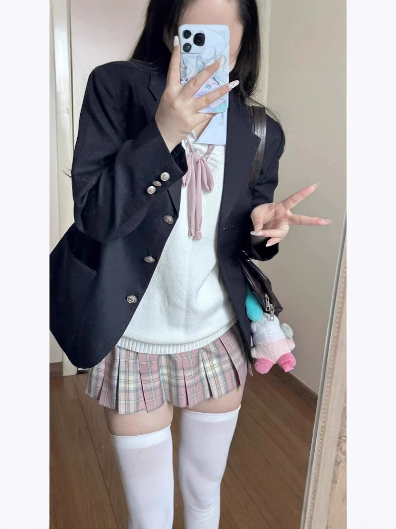 【Sakura Nai Harushi】Оригинальная jk плиссированная юбка, короткая юбка до талии, японский универсальный клетчатый школьный стиль для колледжа