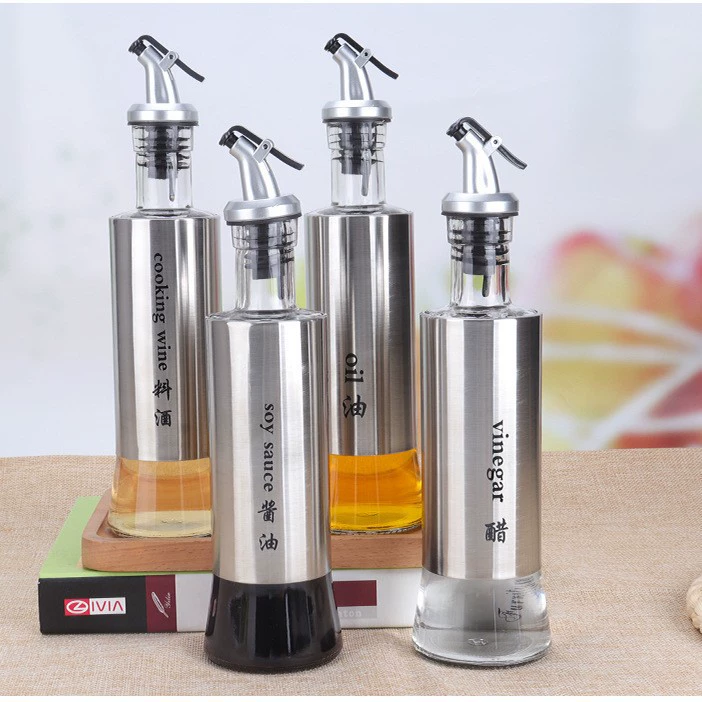 Бытовая кухня Бутылка для масла из нержавеющей стали Герметичный герметичный соус Уксус Комбинированный костюм Пресс-стеклянный масляный горшок
