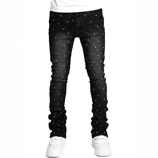 Men's Rhinestone-Studded Skinny Ripped Jeans, Stretchy Slim-Fit Layered Jeans Men's Rhinestone-Studded Skinny Ripped Jeans, Stretchy Slim-Fit Layered Jeans