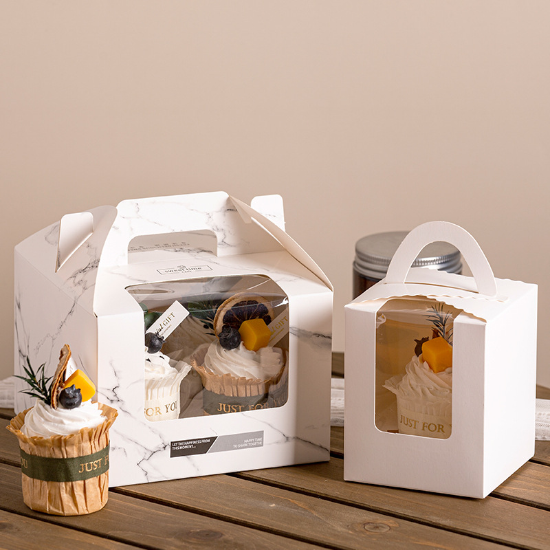 手提纸杯蛋糕打包盒子1/2/4/6粒慕斯木糠杯布丁马芬杯蛋挞包装盒