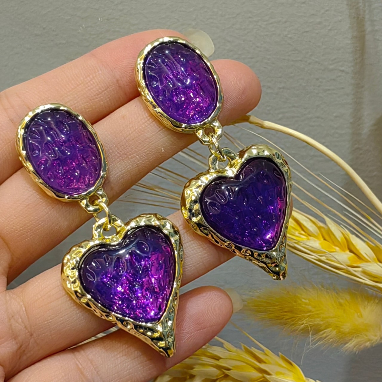 Date Occasion Copper Material 1 Pair Lady Heart Shape Inlay Copper Artificial Gemstones Drop Earrings