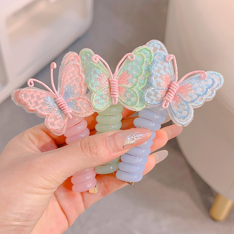 Nuevo cable telefónico de mariposa rizado anillo de cabello para niños dulce cabello de cabello de alto valor facial duradero de doble cola de caballo flores mujeres