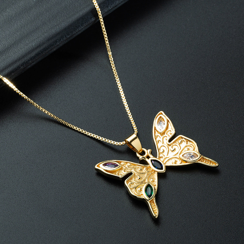 Nihaojewelry wholesale jewelry fashion hollow butterfly pendant copper goldplated necklacepicture5