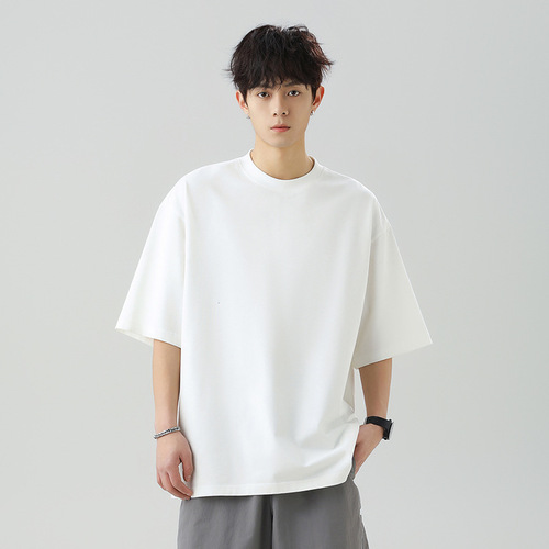Japanese-style loose pure cotton short-sleeve T-shirt for men, 2025 summer solid color basic round neck t-shirt, couple's base layer shirt