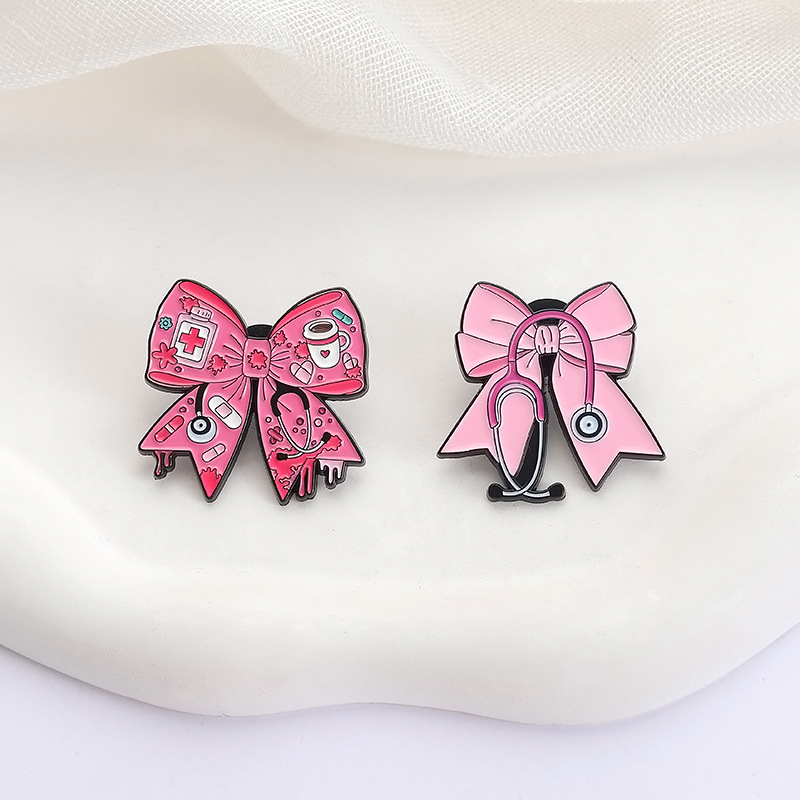 Cross-Border New Personalized Medical Nurse Doctor Stethoscope Brooch Creative Cartoon Cute Pink Bow Badge