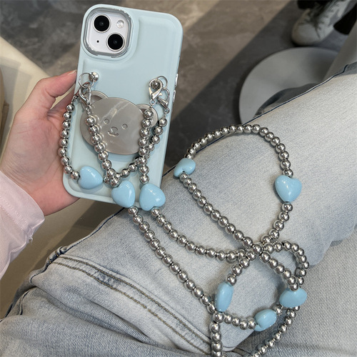 Suitable for Apple 15 mobile phone case, cute bear, new iPhone13 protective cover 14Promax crossbody chain for women