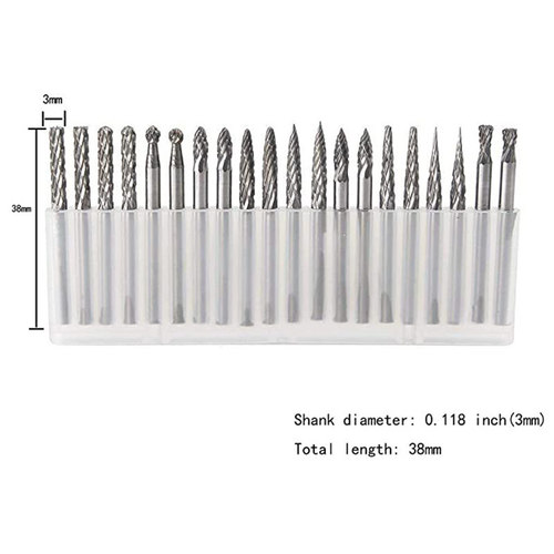 3*3mm set of 20-piece single-grain and double-grain carbide rotary files, tungsten steel grinding head, engraving roller grinder drill bit