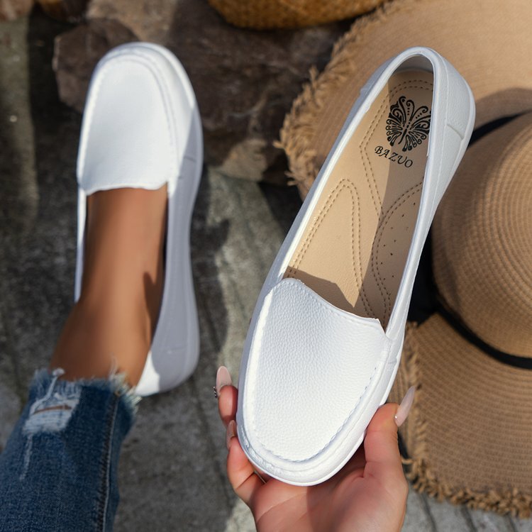 2025 Casual Flat Wedge Mom Shoes Slip-On White Nurse Shoes Comfortable Low-Cut Women's Shoes