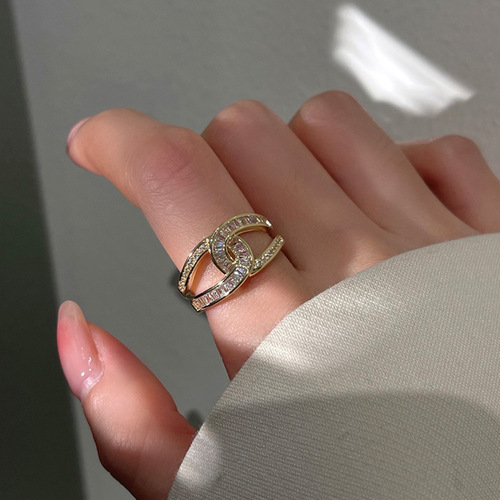 Temperament zircon open ring female niche design high-end light luxury index finger ring ins 2024 new trend