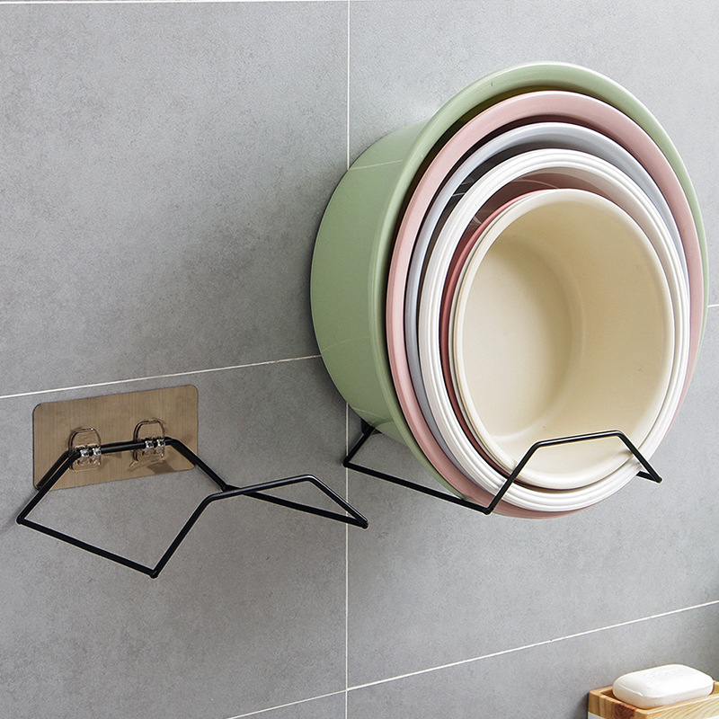 No-Drill Washbasin Rack Bathroom Wall-Mounted Washbasin Holder Kitchen Wall Strong Adhesive Hook Basin Storage Rack