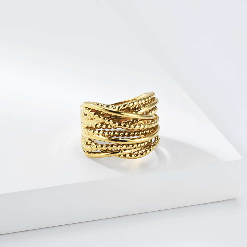 Cross-Border Amazon Bestseller Multi-Strand Twisted Braided Titanium Steel Ring for Women, Gold-Plated, Niche Premium Feel, Elegant Band