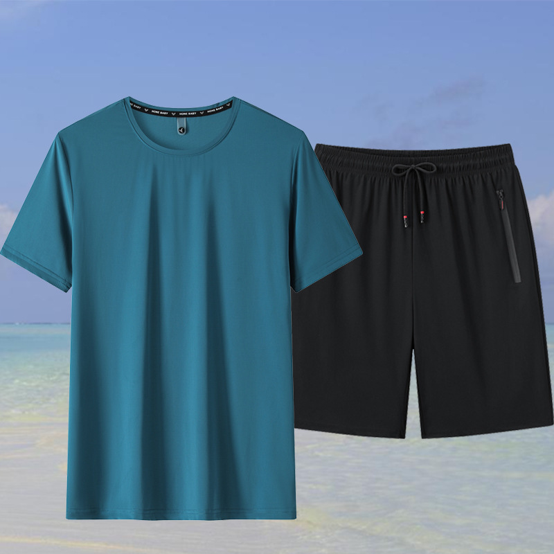 Jewel de hielo para hombres y mujeres sueltas camisetas de hielo de color sólido deportivo casual pantalones cortos de hielo cuerpo de dos piezas al por mayor