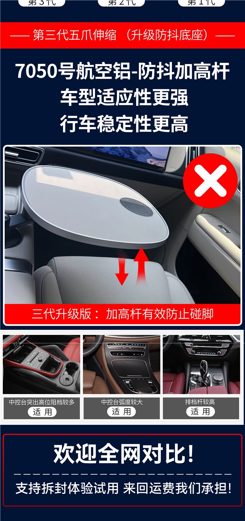 Car-mounted small table, floating round dining table for front and back seats, rotating tea table with cup holder for the driver and passenger