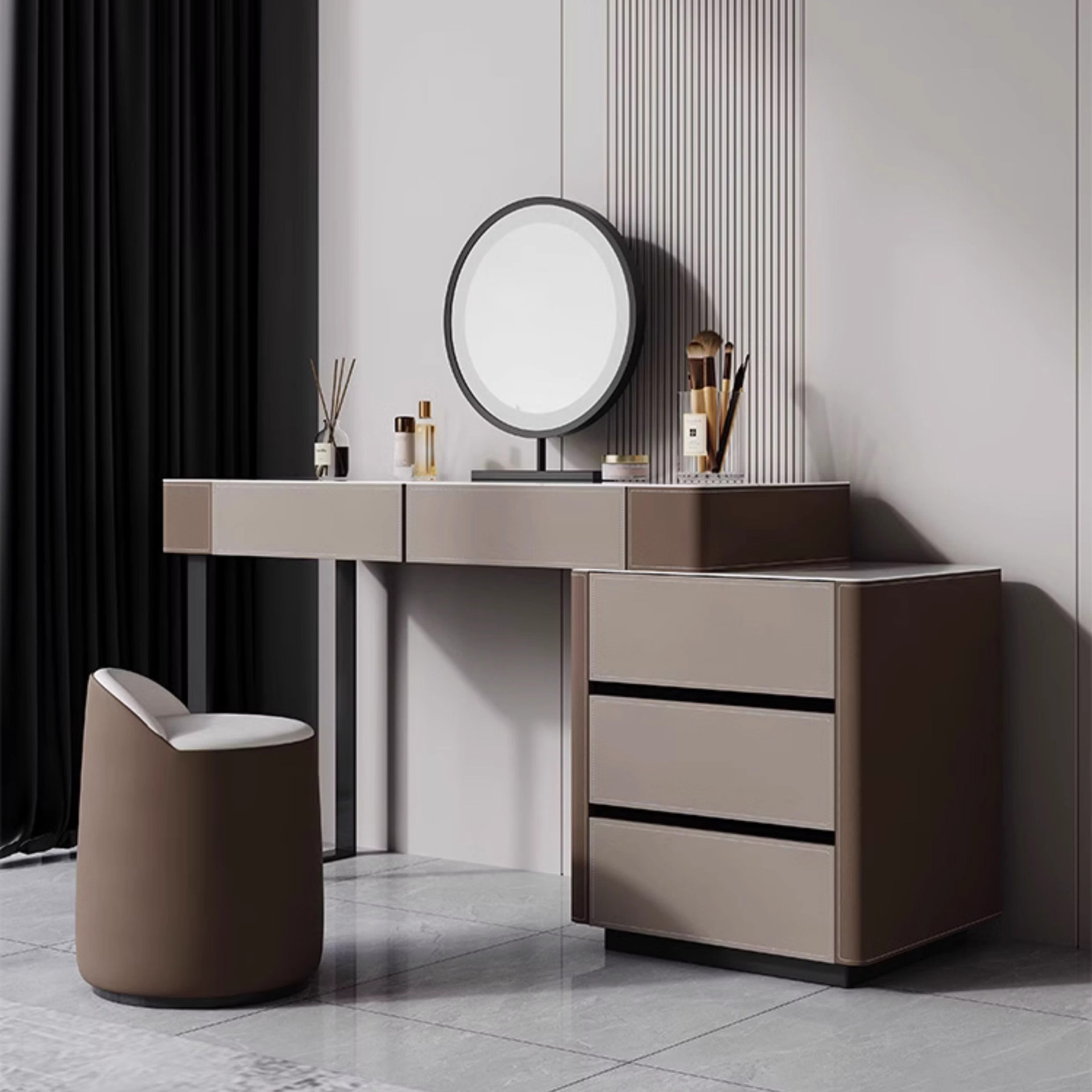 이탈리아 빛 럭셔리 인터넷 유행 작은 아파트 바위 패널 메이크업 테이블 저장 내각 통합 안장 가죽 간단한 현대 드레싱 테이블