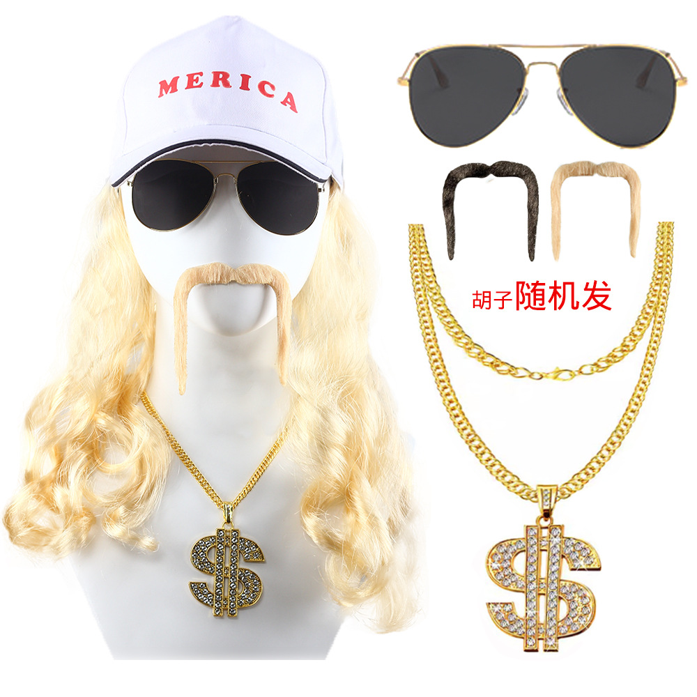 White Letter Wig Hat Phnom Penh Grey Toad U-Beard Dollar Necklace