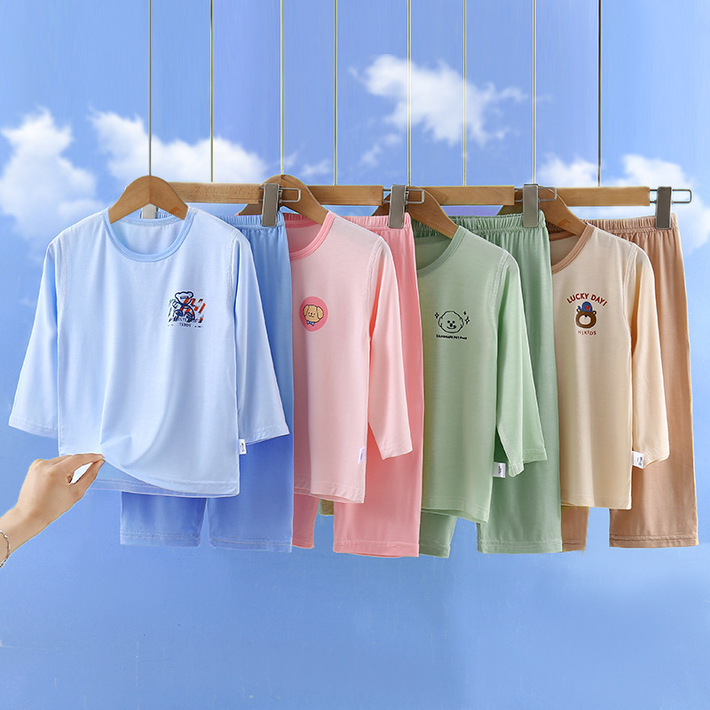Modal Kidsren's Pajamas New Style Eco Silk Home Clothes Kidsren's Summer Category a Two-Piece Set for Boys and Girls Drop Shipping