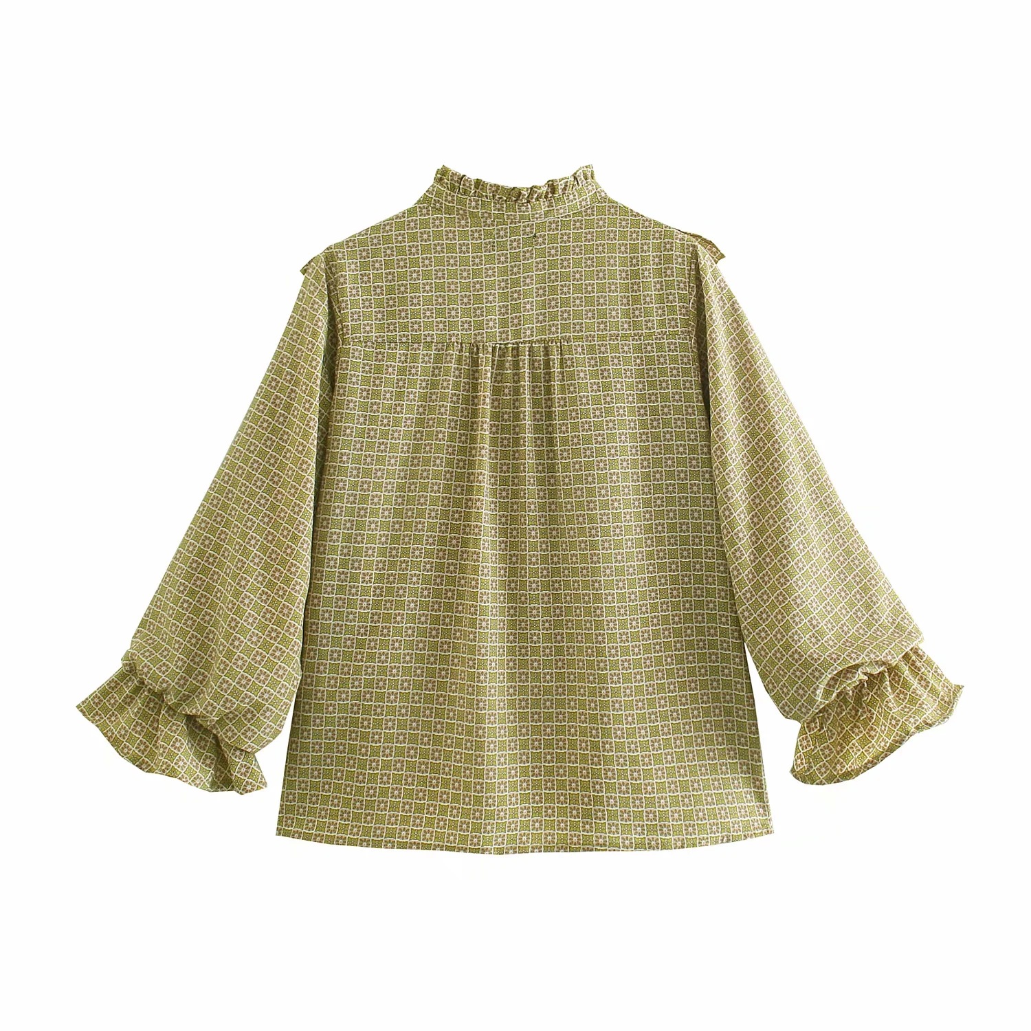 top de cuello alto con botones y estampado de volantes retro NSYXB137079