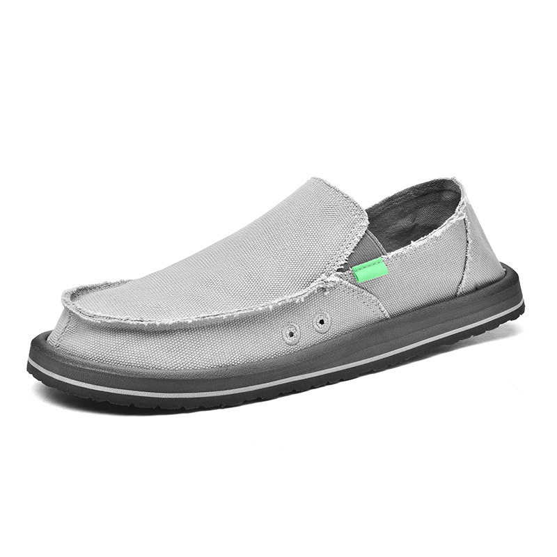 Giày vải nam lười xỏ chân thoáng khí kiểu mới, đế bằng, form tròn — Kaki, màu xám, đen
