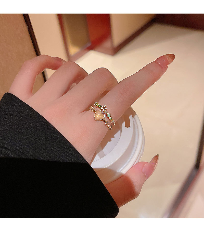 Sweet Heart Shape Copper Inlay Opal Open Ring 1 Piece