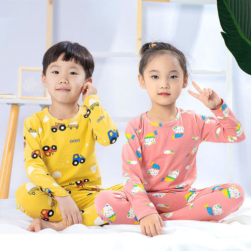 Children's Cotton Spandex Set of Pajamas (Boy and Girl) - Cartoon Cute Warm Clothing for Autumn - AliExpress Dropshipping